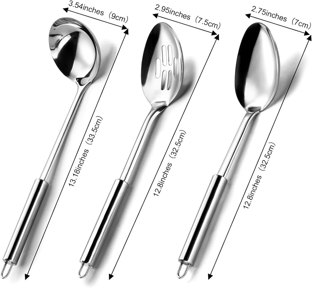 3 Pcs Cooking Utensils Set, 304 Stainless Steel Kitchen Utensils, Serving Utensils Set Includes Serving Spoon, Slotted Spoon and Soup Ladle, Serving Spoons for Party, Dishwasher Safe
