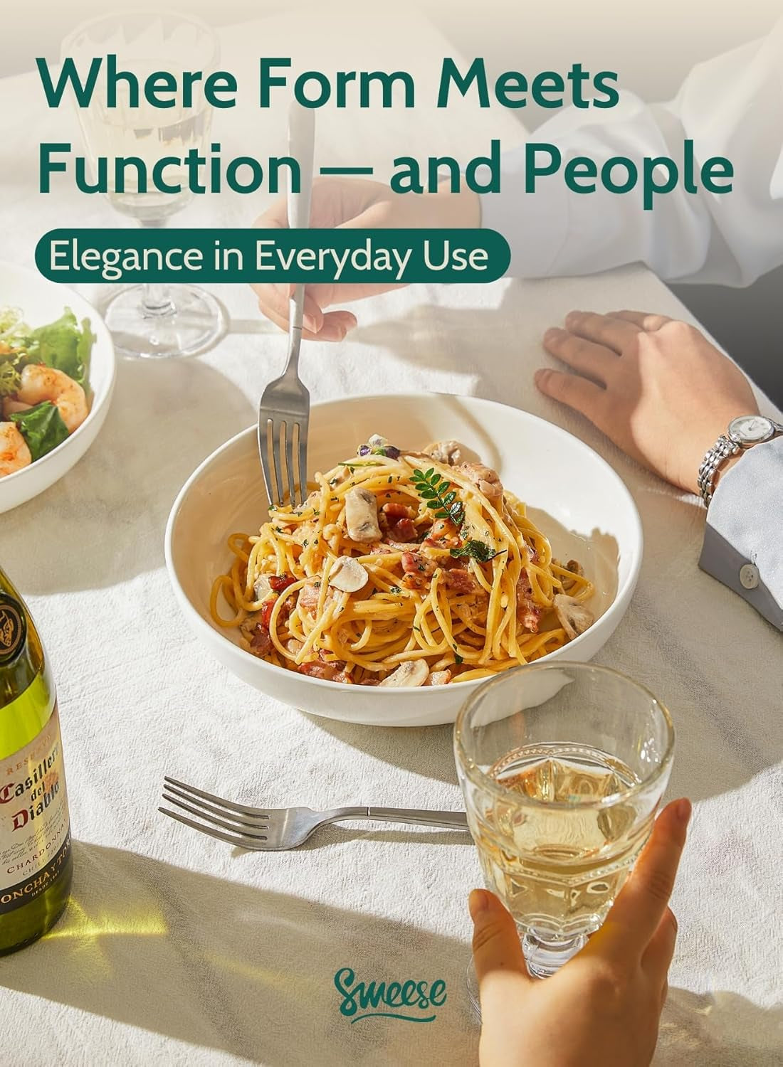 Large Salad Serving Bowls, 30 Ounce Porcelain White Pasta Plates Set of 6, 8.4 Inch Pasta Bowls for Dinner, Salad - Microwave Dishwasher