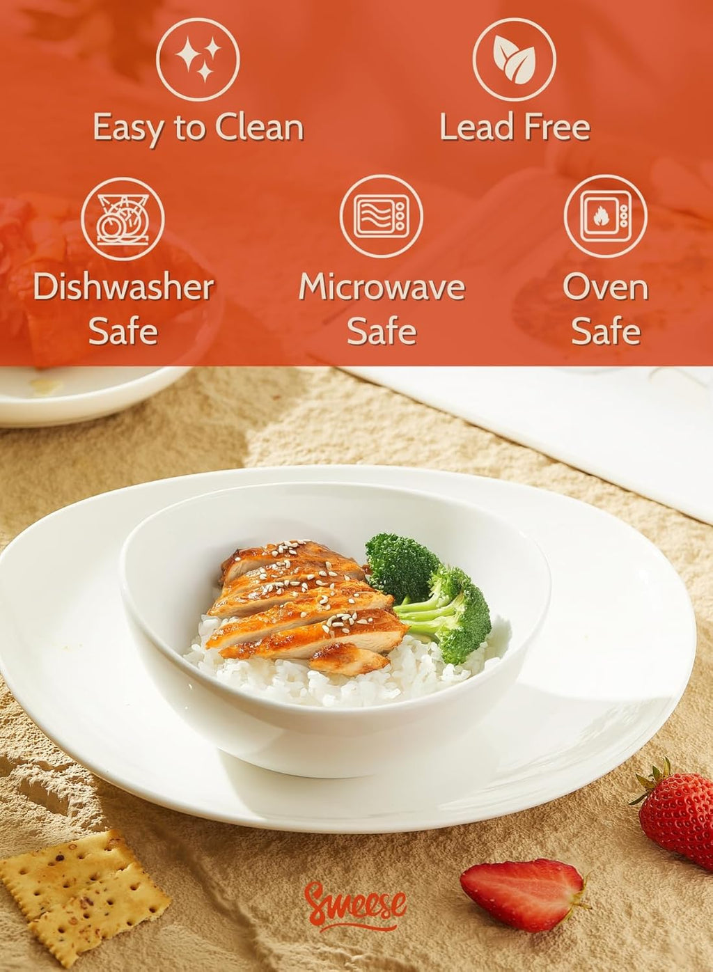 18 Oz Medium White Porcelain Bowls - Set of 6 Cereal, Soup, Rice & Salad Bowls, Ceramic Serving Bowls for Everyday Use