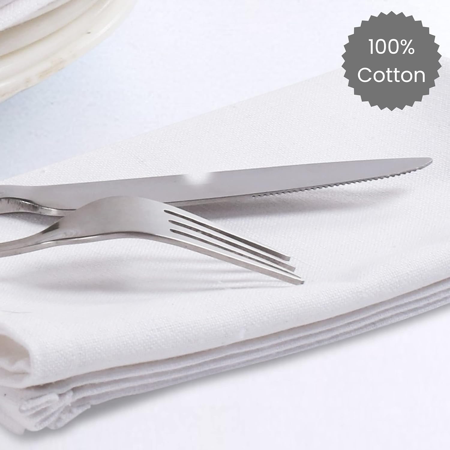 Set of 12 Cloth Dinner Napkins 100% Cotton - Soft Durable Washable - Ideal for Farmhouse Party Weddings Christmas Easter - Perfect Everyday Use Table Linen Cloth Napkins White 17X17