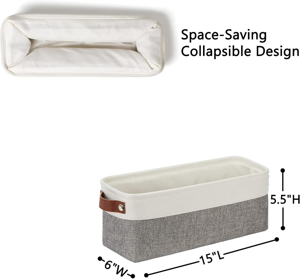 Small Storage Baskets 15"X6"X5.5", Fabric Storage Bins for Toilet Tank Top [2 Pack], Back of the Toilet Basket (White&Grey)