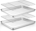 Baking Sheet with Rack Set (2 Pans + 2 Racks), Stainless Steel Baking Pan Cookie Sheet for Baking, Non Toxic & Healthy, Easy Clean & Dishwasher Safe - 4 Pack