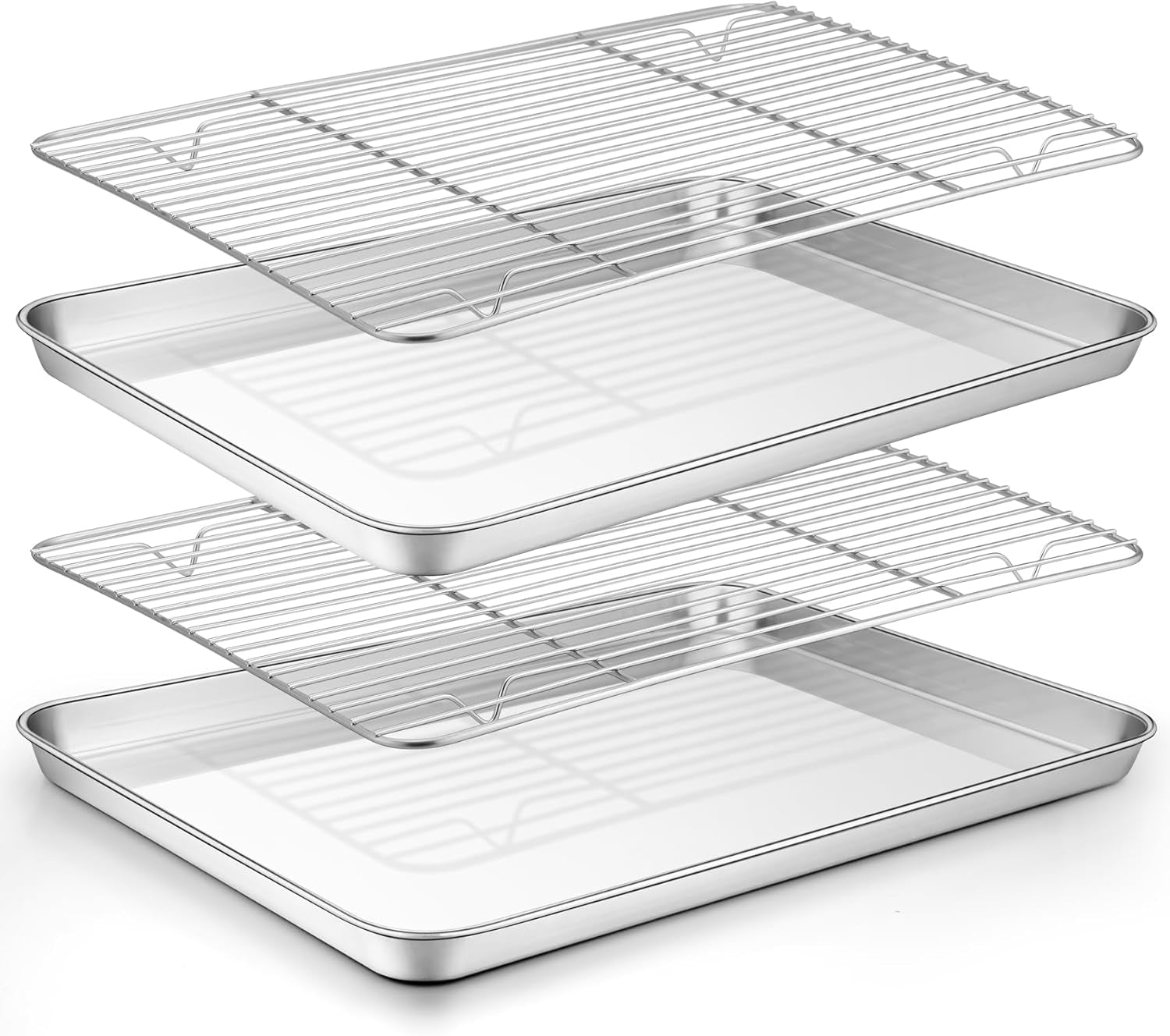 Baking Sheet with Rack Set (2 Pans + 2 Racks), Stainless Steel Baking Pan Cookie Sheet for Baking, Non Toxic & Healthy, Easy Clean & Dishwasher Safe - 4 Pack