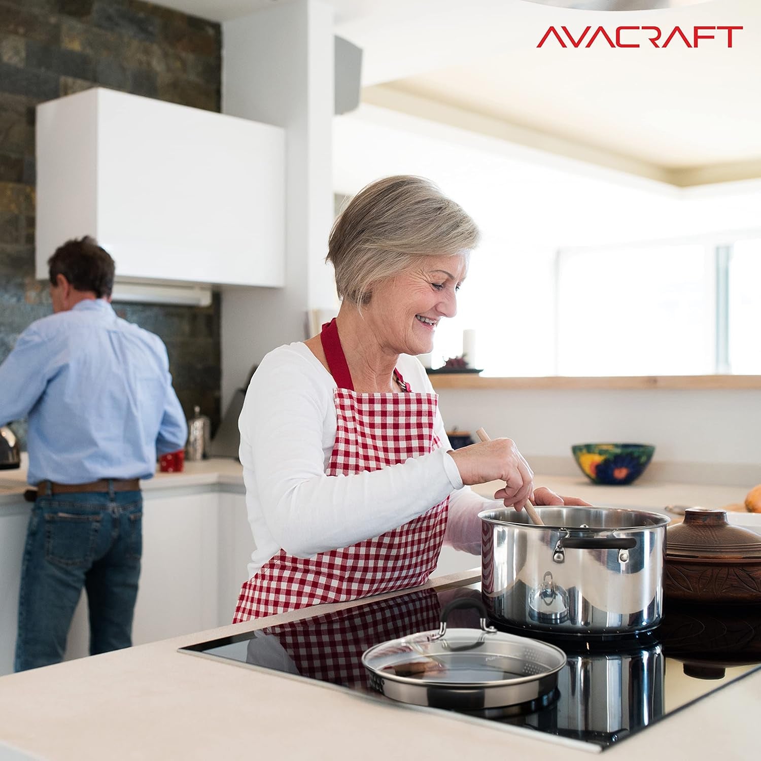 Stainless Steel Stockpot with Glass Strainer Lid, 6 Quart Stock Pot, Soup & Saucepan Cookware, Side Spouts, Multipurpose, Induction Pan, (5-Ply Capsule Bottom, 6QT)