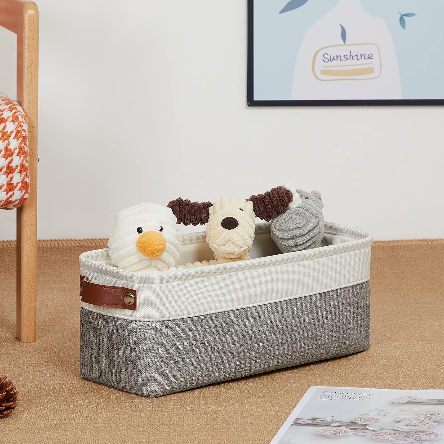 Small Storage Baskets 15"X6"X5.5", Fabric Storage Bins for Toilet Tank Top [2 Pack], Back of the Toilet Basket (White&Grey)