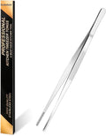 Kitchen Tweezers Stainless Steel Tongs with Precision Serrated Tips for Cooking and Medical (12 Inch Straight)