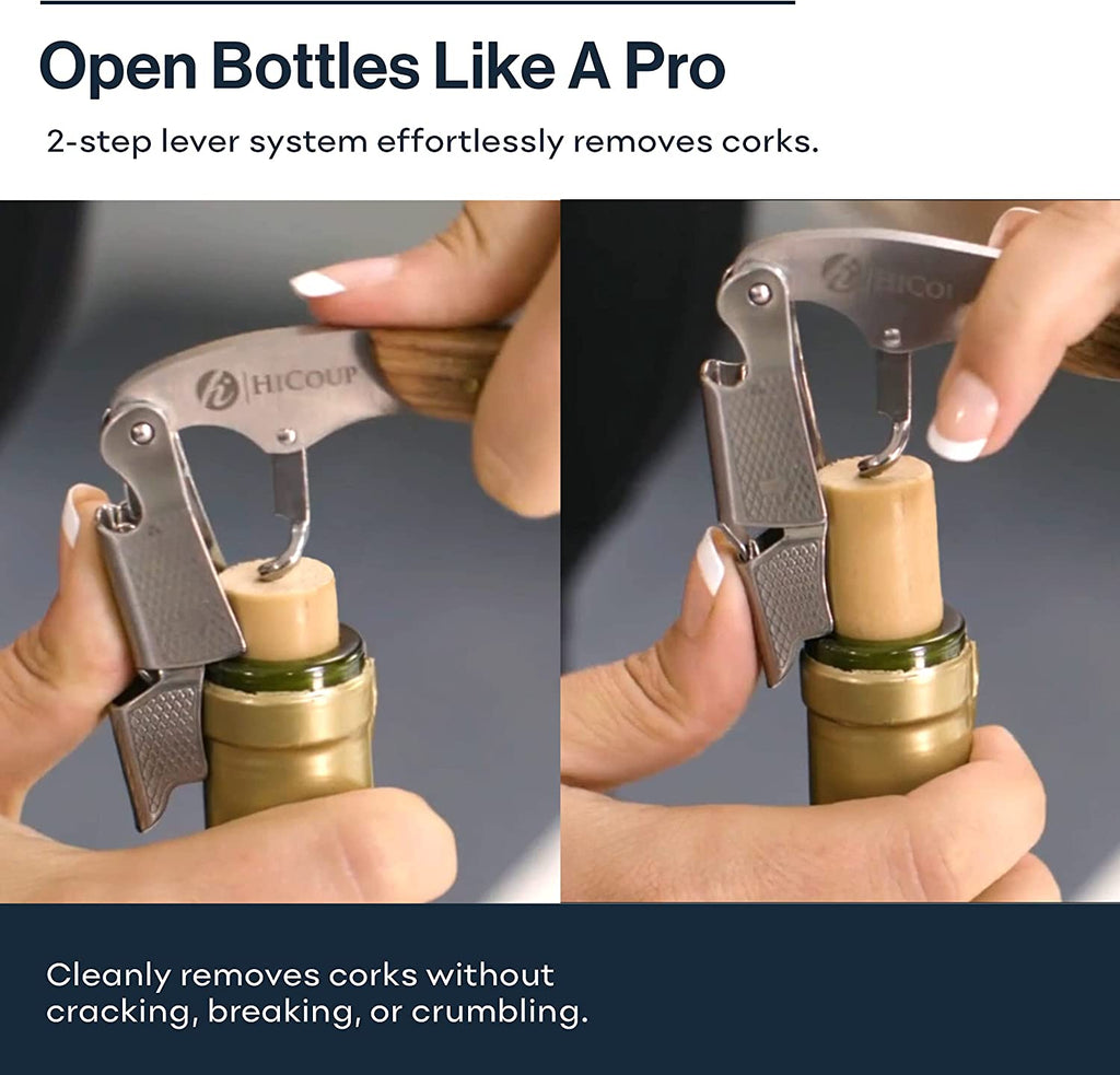 Hicoup Wine Opener - Professional Corkscrews for Wine Bottles W/Foil Cutter and Cap Remover - Manual Wine Key for Servers, Waiters, Bartenders and Home Use - Sandalwood