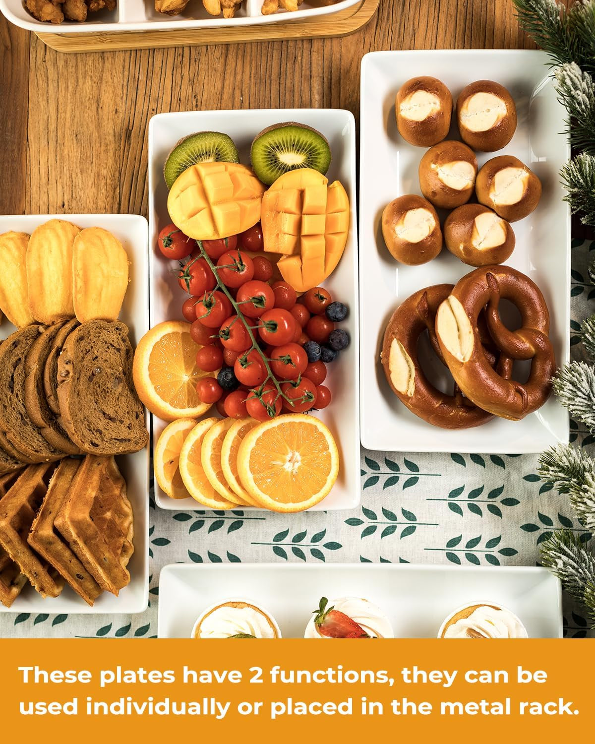 3 Tier Serving Stand Porcelain Serving Platter Tier Serving Trays with Collapsible Sturdier Rack, Serving Dishes and Platters for Thanksgiving, Christmas, Entertaining, Gold, 12 Inch