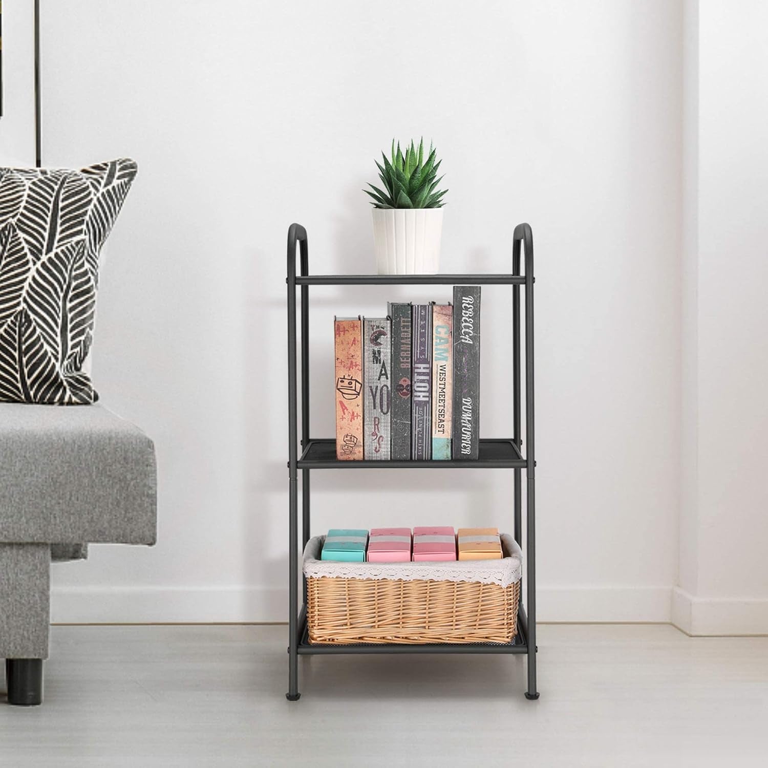 Storage Rack with Shelf,Industrial Style Extendable Plant Stand, Standing Shelf Units for Kitchen, Bathroom, Office,Living Room, Balcony, Kitchen (Charcoal Gray, 3 Tier)