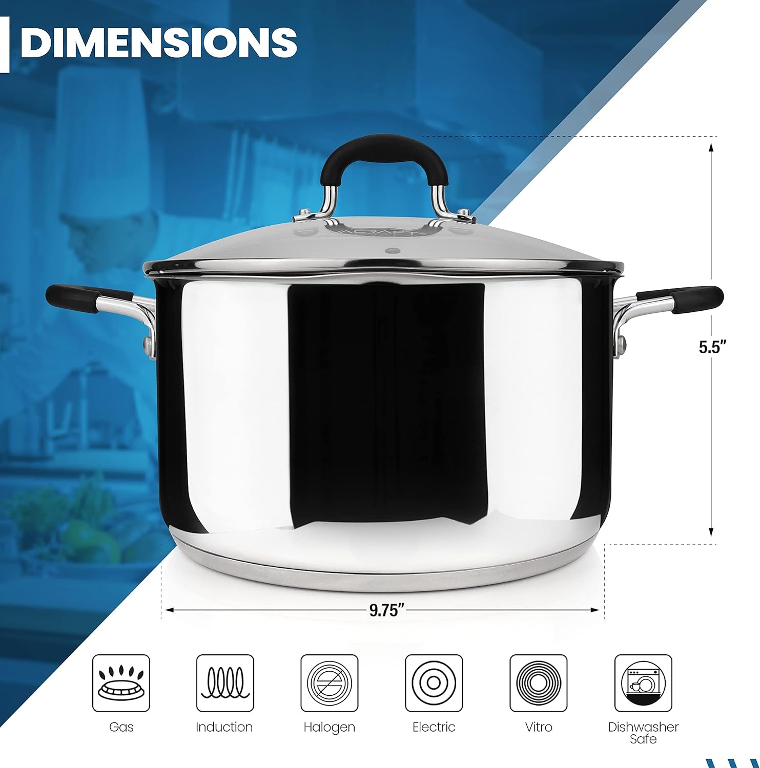 Stainless Steel Stockpot with Glass Strainer Lid, 6 Quart Stock Pot, Soup & Saucepan Cookware, Side Spouts, Multipurpose, Induction Pan, (5-Ply Capsule Bottom, 6QT)