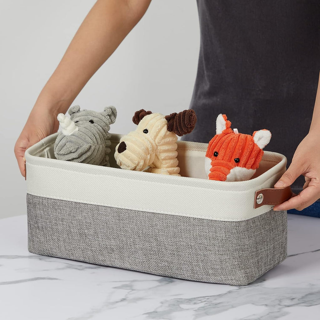 Small Storage Baskets 15"X6"X5.5", Fabric Storage Bins for Toilet Tank Top [2 Pack], Back of the Toilet Basket (White&Grey)