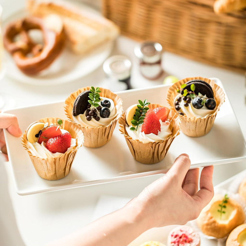 Porcelain Serving Platters Rectangular Trays White Serving Platters for Party, Stackable Serving Plates Set of 4,12 Inch