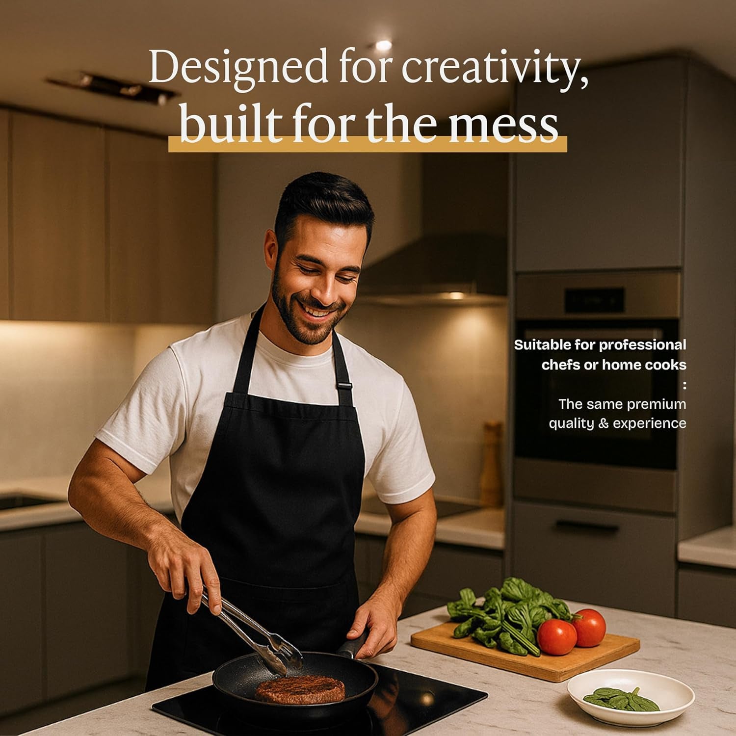 Chef Apron for Men and Women - 33" X 27" Large with 38" Waist Ties for a Comfy and Snug Fit, Durable and Lightweight, with 2 Spacious Pockets for Your Cooking Essentials - 1-Pack, Black