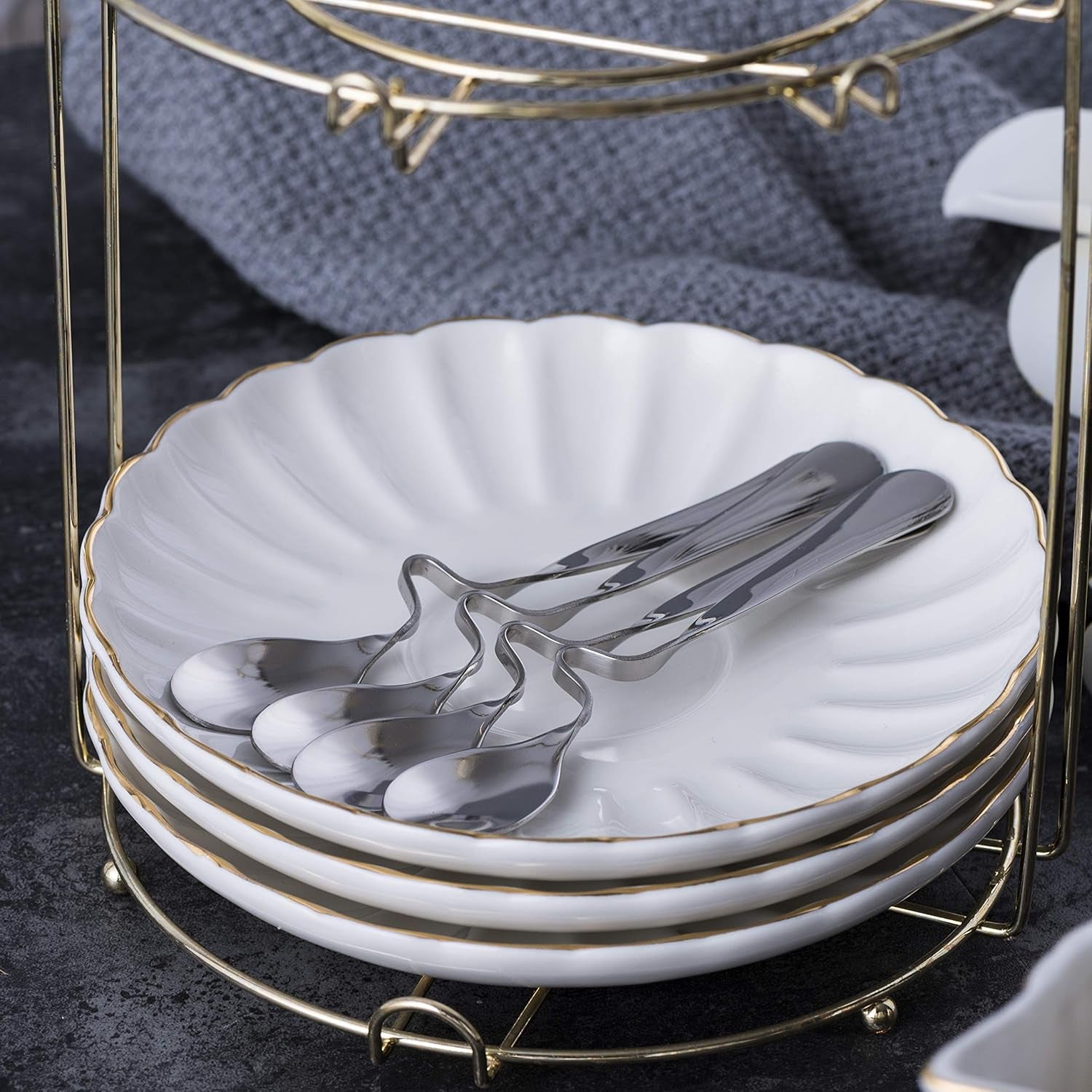 Porcelain Tea Set- 8 OZ White Coffee Cup/Teacup, Saucer, Spoons, Teapot and Creamer Set, 17-Pieces (FD-TW17PC SET, White)