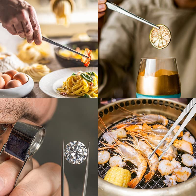 Kitchen Tweezers Stainless Steel Tongs with Precision Serrated Tips for Cooking and Medical (12 Inch Straight)