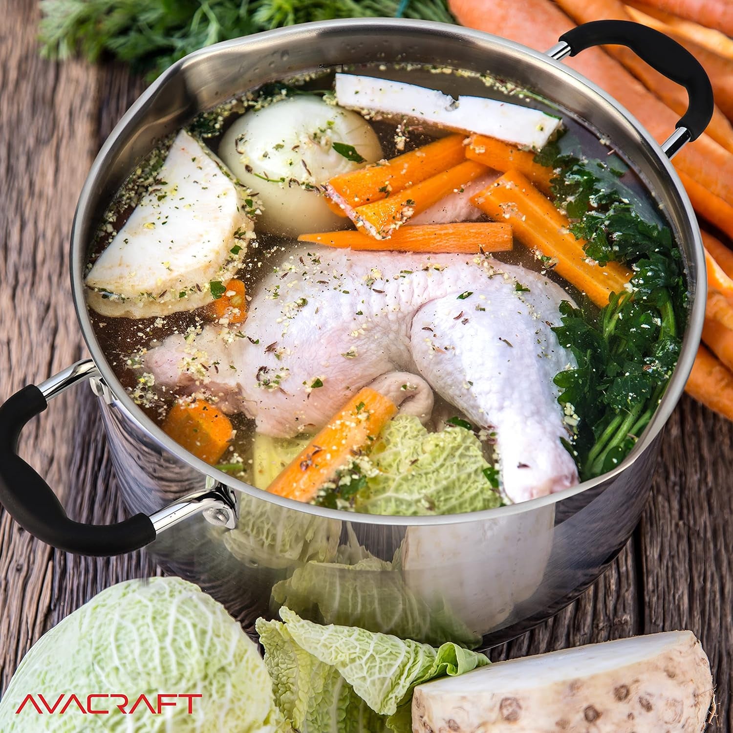 Stainless Steel Stockpot with Glass Strainer Lid, 6 Quart Stock Pot, Soup & Saucepan Cookware, Side Spouts, Multipurpose, Induction Pan, (5-Ply Capsule Bottom, 6QT)