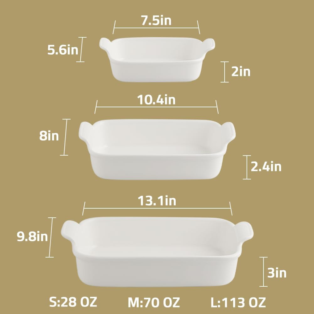 Baking Pans Set, Ceramic 9X13 Baking Dish with Handle, Rectangular Casserole Dishes for Oven, Bakeware Sets of 3, Durable Lasagna Pan Deep for Kitchen, Banquet, Wedding Gift(Jade)