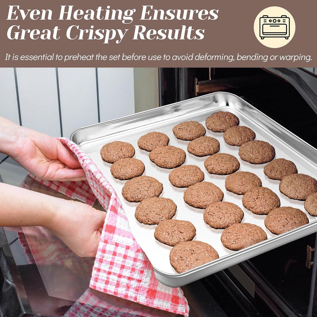 Baking Sheet with Rack Set (2 Pans + 2 Racks), Stainless Steel Baking Pan Cookie Sheet for Baking, Non Toxic & Healthy, Easy Clean & Dishwasher Safe - 4 Pack