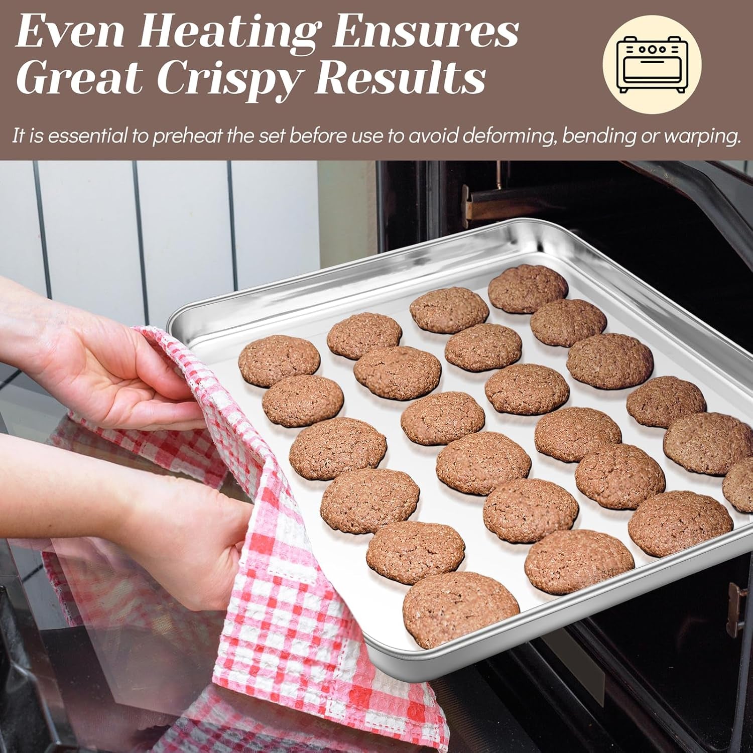 Baking Sheet with Rack Set (2 Pans + 2 Racks), Stainless Steel Baking Pan Cookie Sheet for Baking, Non Toxic & Healthy, Easy Clean & Dishwasher Safe - 4 Pack