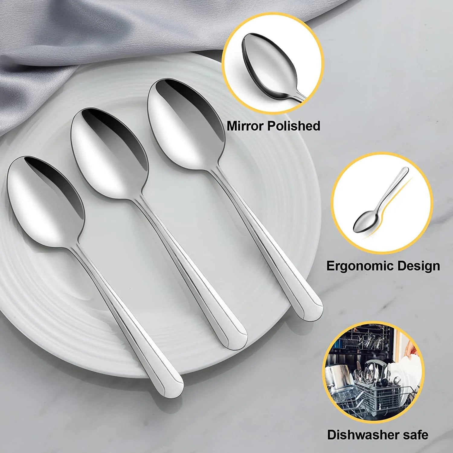 36 Pieces Dinner Spoons Set, 8" Texture Design Stainless Steel Silverware Spoons, Mirror Polished Table Soup Spoons, Dishwasher Safe, Silver Spoons for Home, Kitchen or Restaurant