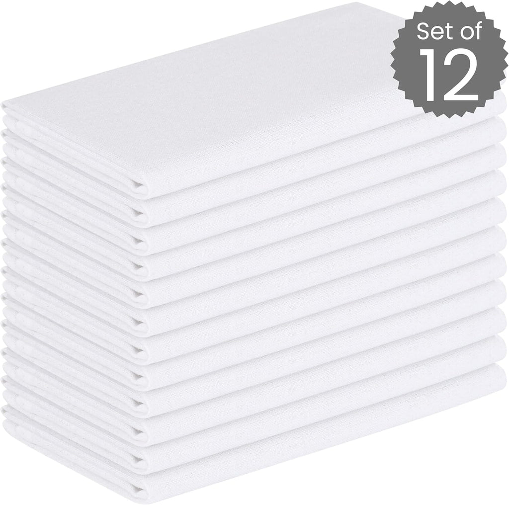 Set of 12 Cloth Dinner Napkins 100% Cotton - Soft Durable Washable - Ideal for Farmhouse Party Weddings Christmas Easter - Perfect Everyday Use Table Linen Cloth Napkins White 17X17