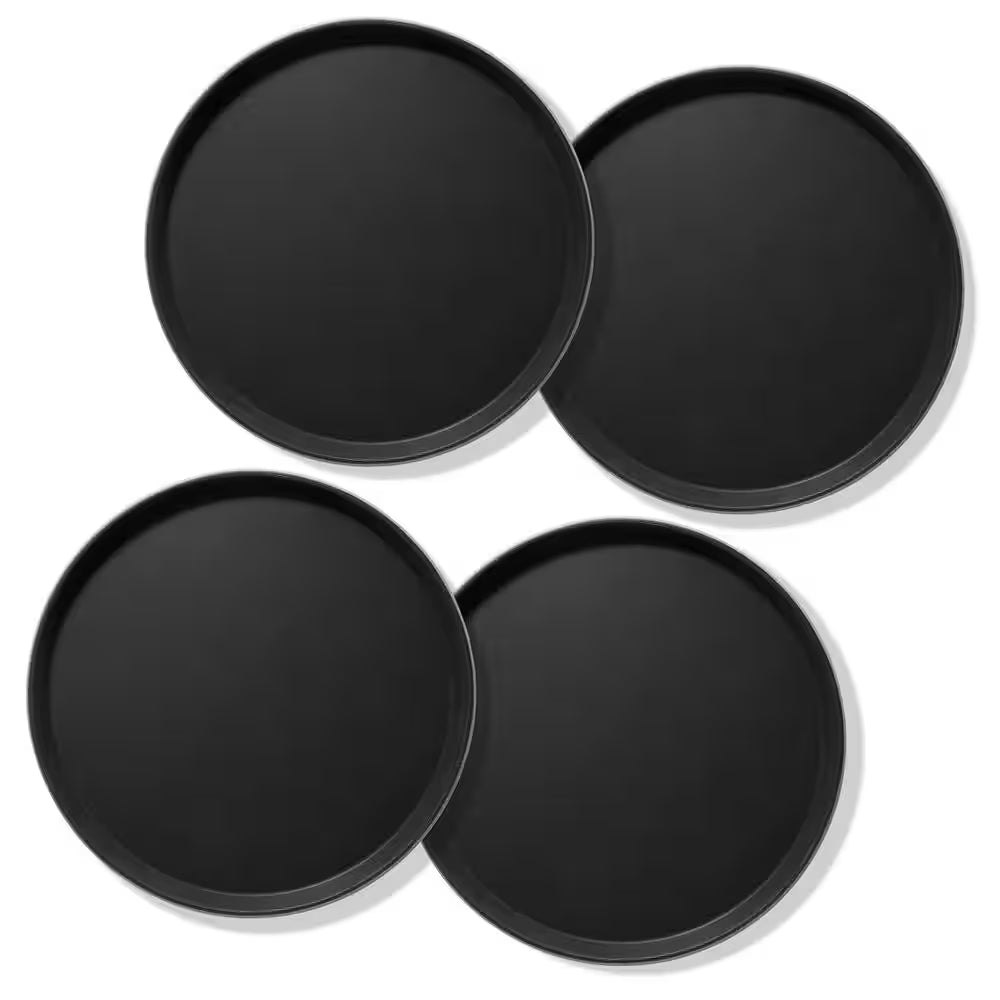 14 In. X .75 In. round Plastic Non-Slip Serving Trays, Black-Nsf Food Service (Set of 4)
