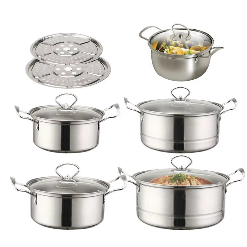 Sauce Pans with Lids Stock Pots Set Professional Cookware Kit for Stewing Steaming Vegetables Kitchen Home Restaurant