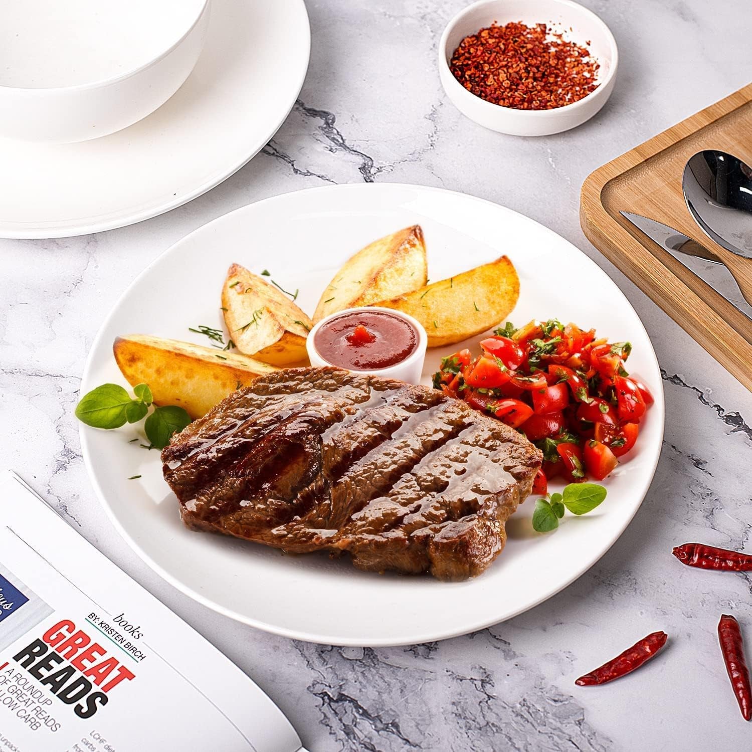 10 Inch White Dinner Plates Set, Porcelain Dessert/Salad Plate, Serving Dishes, Dinnerware Sets, Scratch Resistant, Lead-Free, Microwave, Oven, and Dishwasher Safe - Set of 4