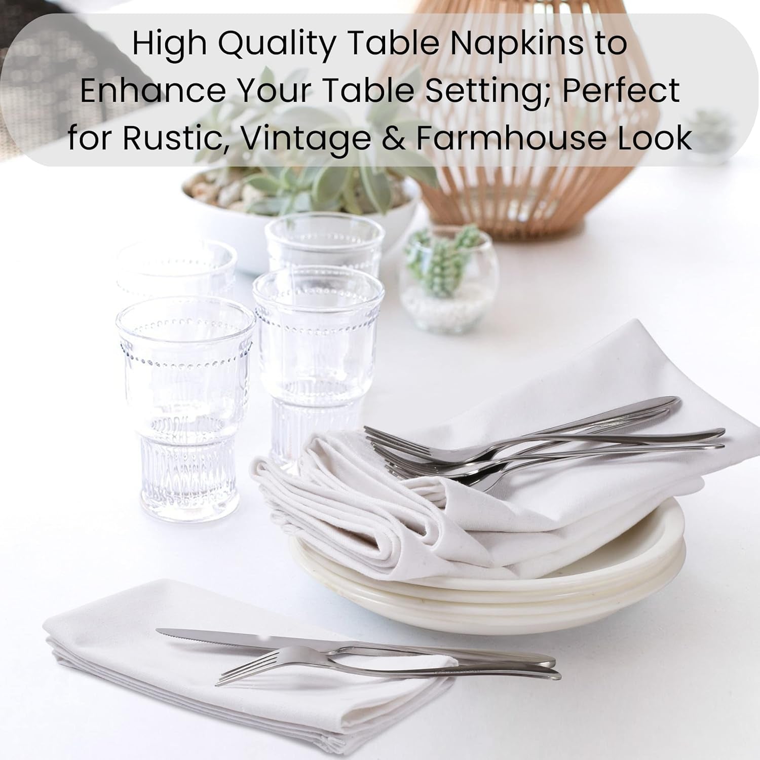 Set of 12 Cloth Dinner Napkins 100% Cotton - Soft Durable Washable - Ideal for Farmhouse Party Weddings Christmas Easter - Perfect Everyday Use Table Linen Cloth Napkins White 17X17