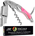 Hicoup Wine Opener - Professional Corkscrews for Wine Bottles W/Foil Cutter and Cap Remover - Manual Wine Key for Servers, Waiters, Bartenders and Home Use - Stainless Steel with Flamingo Resin Inlay