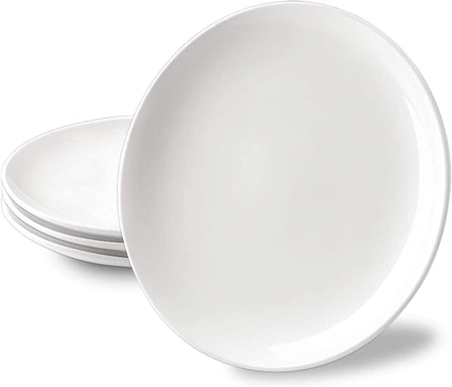 10 Inch White Dinner Plates Set, Porcelain Dessert/Salad Plate, Serving Dishes, Dinnerware Sets, Scratch Resistant, Lead-Free, Microwave, Oven, and Dishwasher Safe - Set of 4
