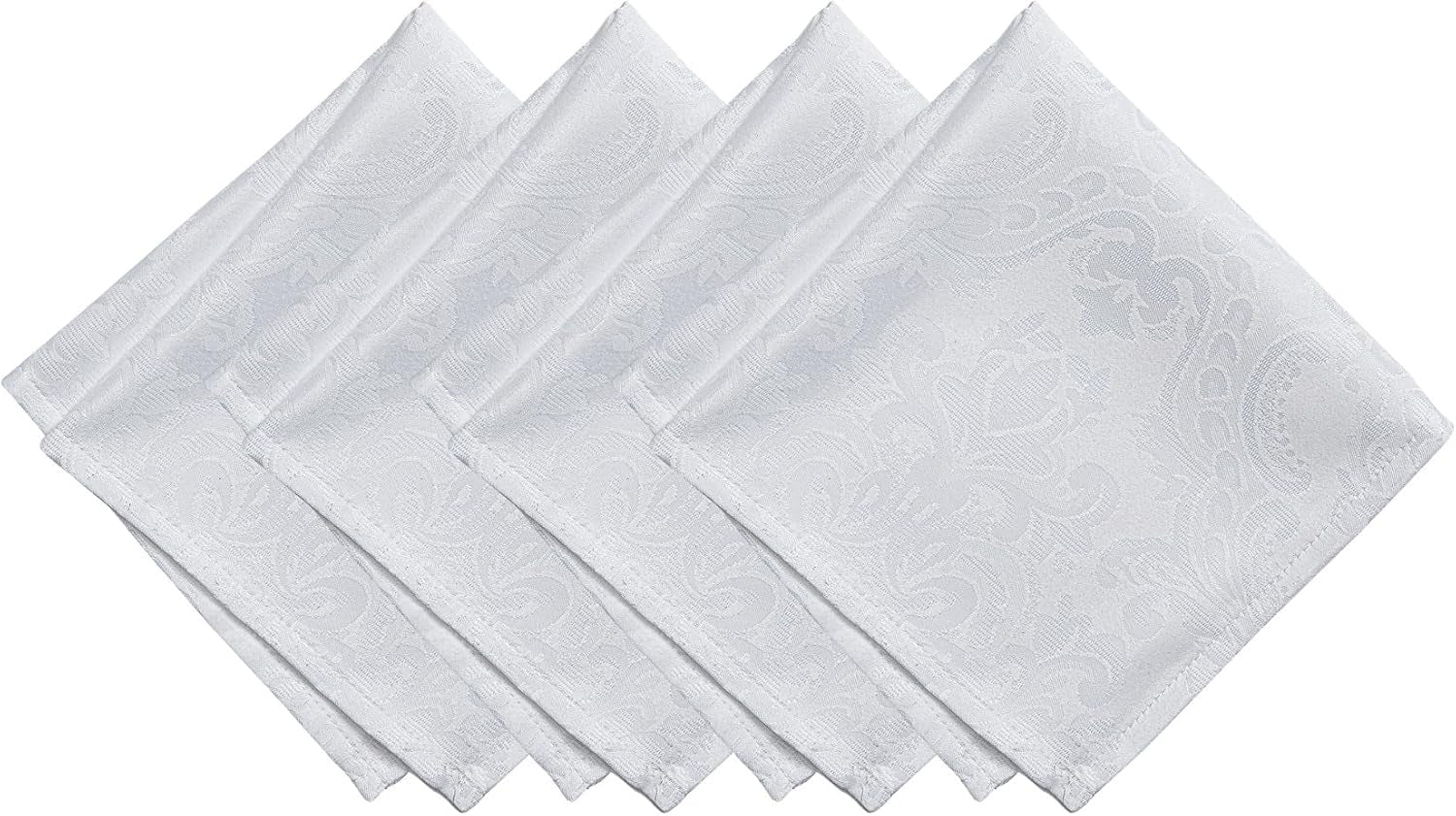Home Fashions Caiden Elegance Damask Waterproof, Stain & Wrinkle Resistant Fabric Napkins (Set of 4), 17" X 17", White