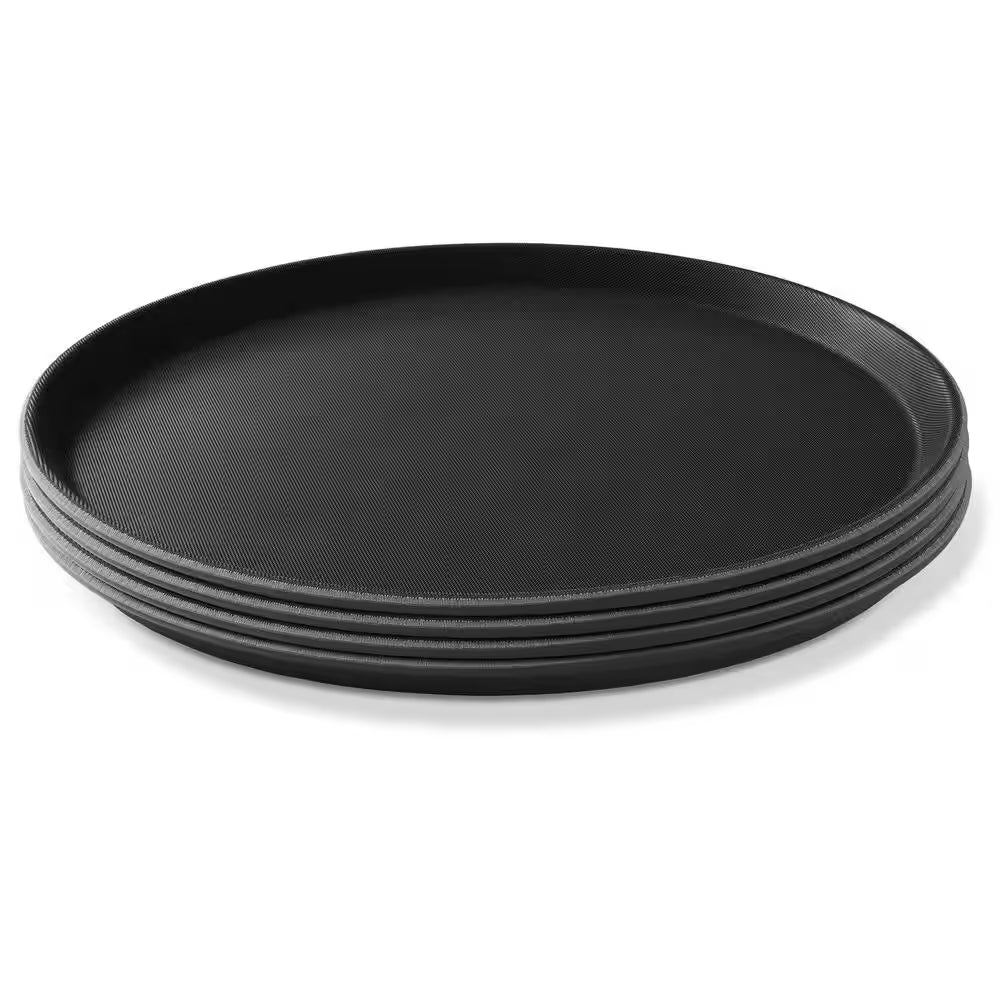 14 In. X .75 In. round Plastic Non-Slip Serving Trays, Black-Nsf Food Service (Set of 4)