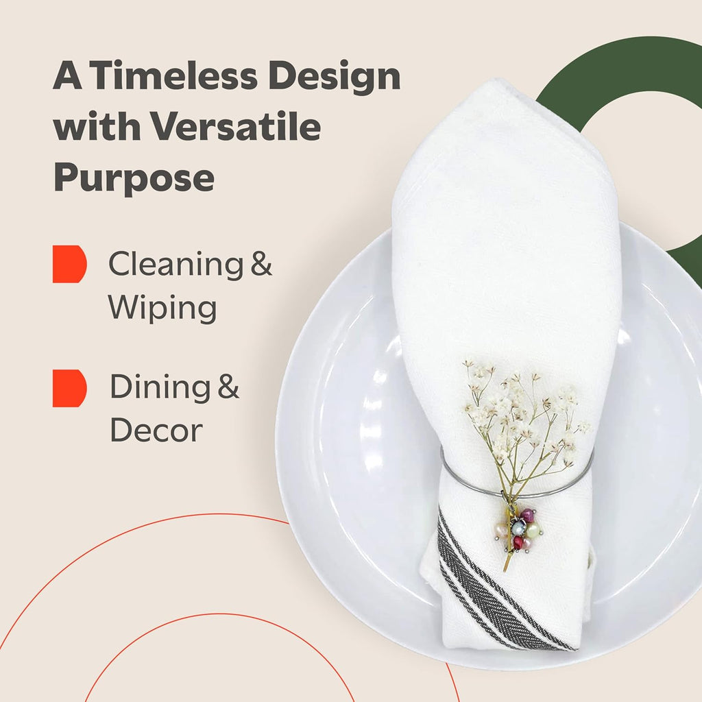 Classic Kitchen Towels - 15 Pack 100% Natural Cotton Towel Set, Reusable Wash Cloths, Absorbent Dish Towels, Machine Washable Hand Towels, Kitchen Essentials, 14” X 25”, Black Striped