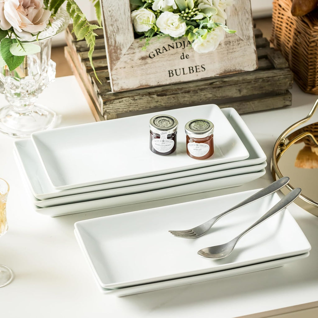 Porcelain Serving Platters Rectangular Trays White Serving Platters for Party, Stackable Serving Plates Set of 4,12 Inch