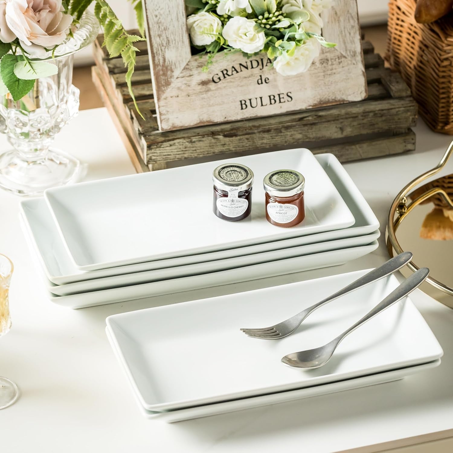 Porcelain Serving Platters Rectangular Trays White Serving Platters for Party, Stackable Serving Plates Set of 4,12 Inch