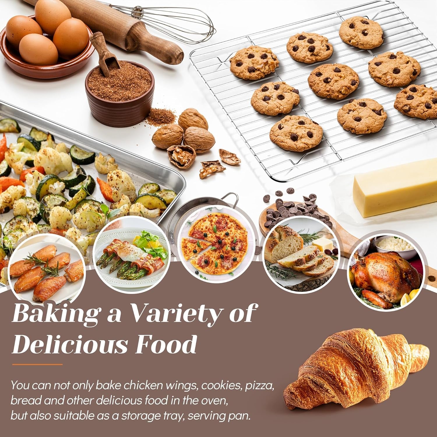 Baking Sheet with Rack Set (2 Pans + 2 Racks), Stainless Steel Baking Pan Cookie Sheet for Baking, Non Toxic & Healthy, Easy Clean & Dishwasher Safe - 4 Pack