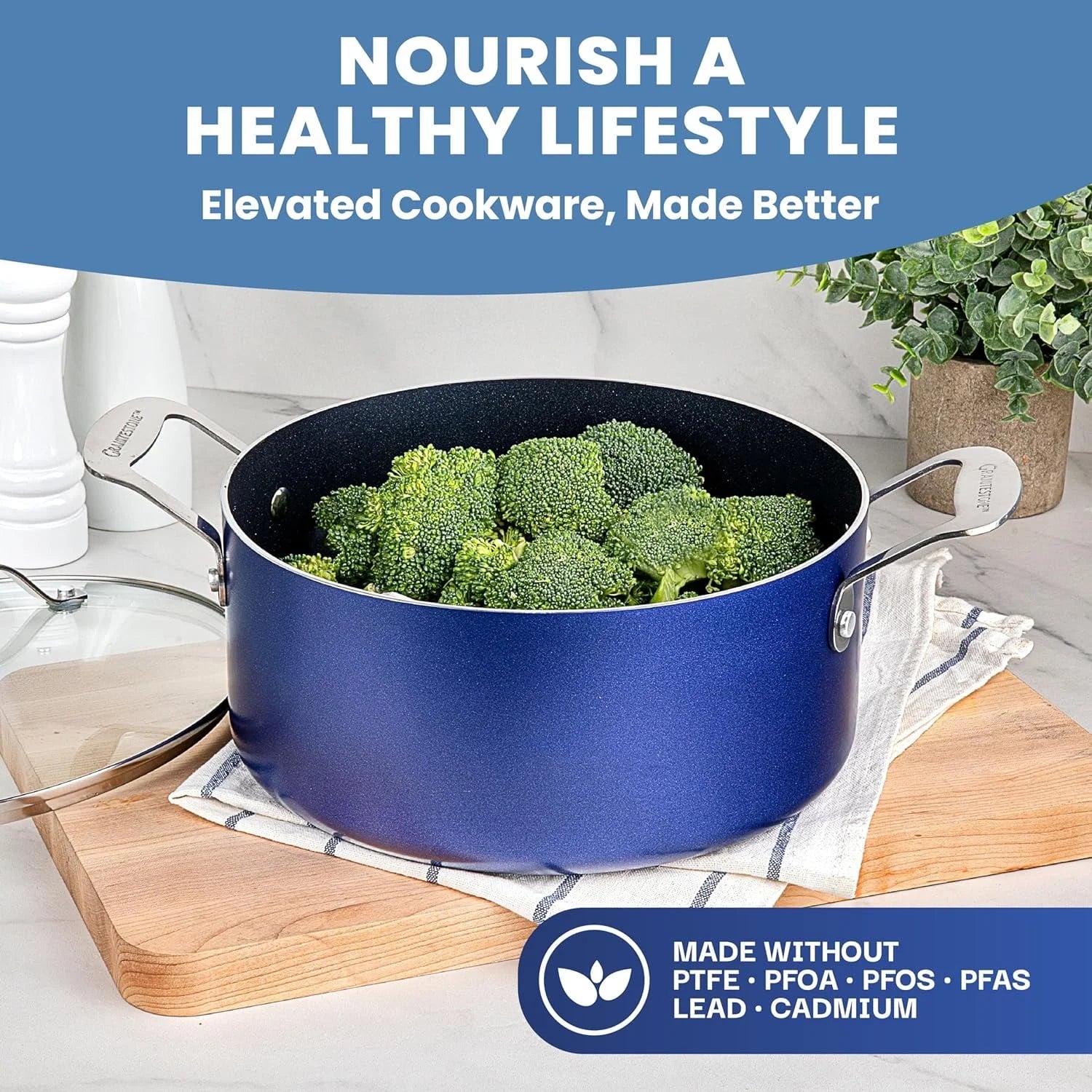 15 Pc Kitchen Pots and Pans Set Non Stick, Kitchen Cookware Sets, Pot and Pan Set, Nonstick Cookware Set, Diamond Coated Non Stick Pots and Pan Set, Dishwasher Safe - Blue