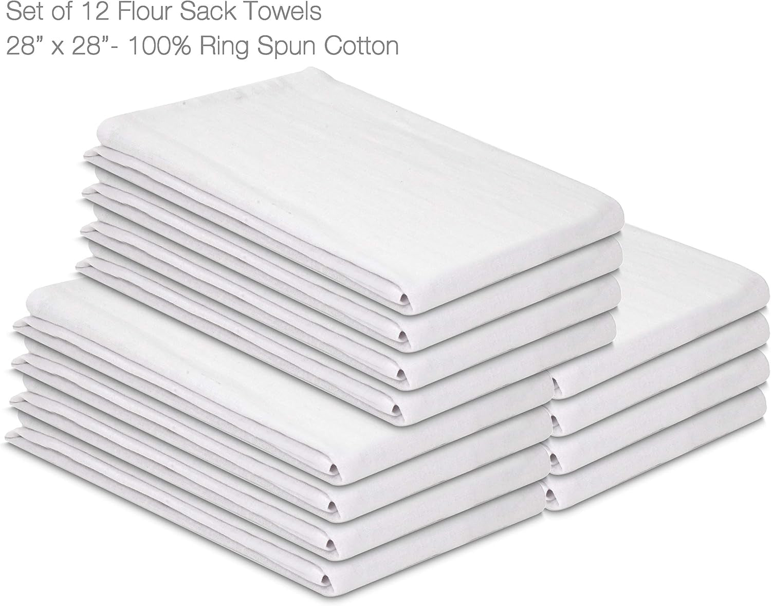Flour Sack Towels – White Kitchen Dish Towels – 12 Pack – 28 X 28 Inches – Soft Absorbent Tea Towel – 100% Cotton Ring Spun Bar Towels – Lint Free