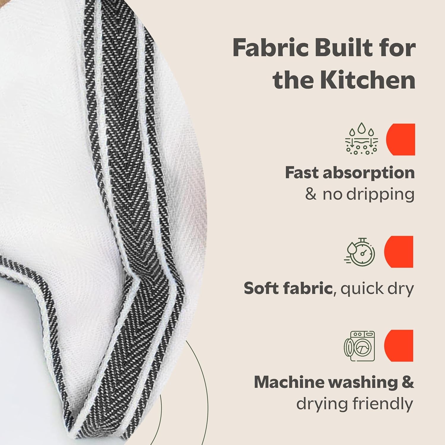 Classic Kitchen Towels - 15 Pack 100% Natural Cotton Towel Set, Reusable Wash Cloths, Absorbent Dish Towels, Machine Washable Hand Towels, Kitchen Essentials, 14” X 25”, Black Striped