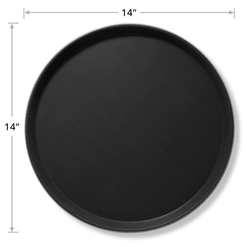 14 In. X .75 In. round Plastic Non-Slip Serving Trays, Black-Nsf Food Service (Set of 4)