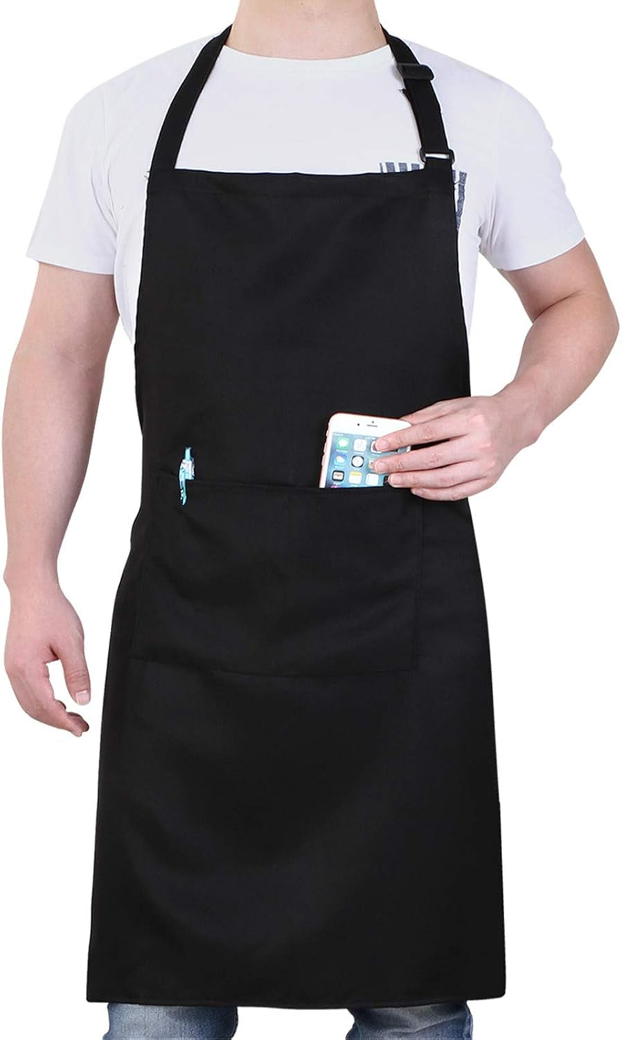 Chef Apron for Men and Women - 33" X 27" Large with 38" Waist Ties for a Comfy and Snug Fit, Durable and Lightweight, with 2 Spacious Pockets for Your Cooking Essentials - 1-Pack, Black