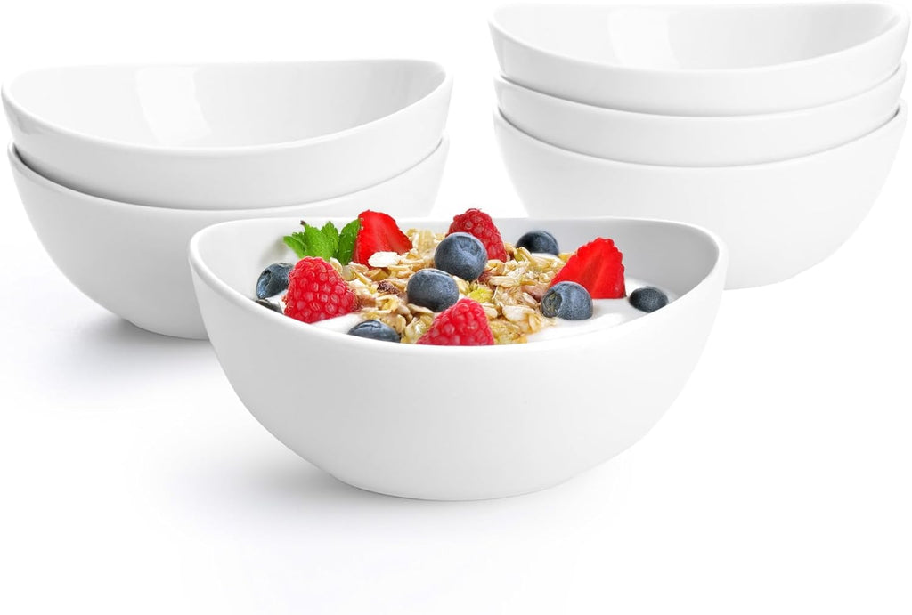 18 Oz Medium White Porcelain Bowls - Set of 6 Cereal, Soup, Rice & Salad Bowls, Ceramic Serving Bowls for Everyday Use