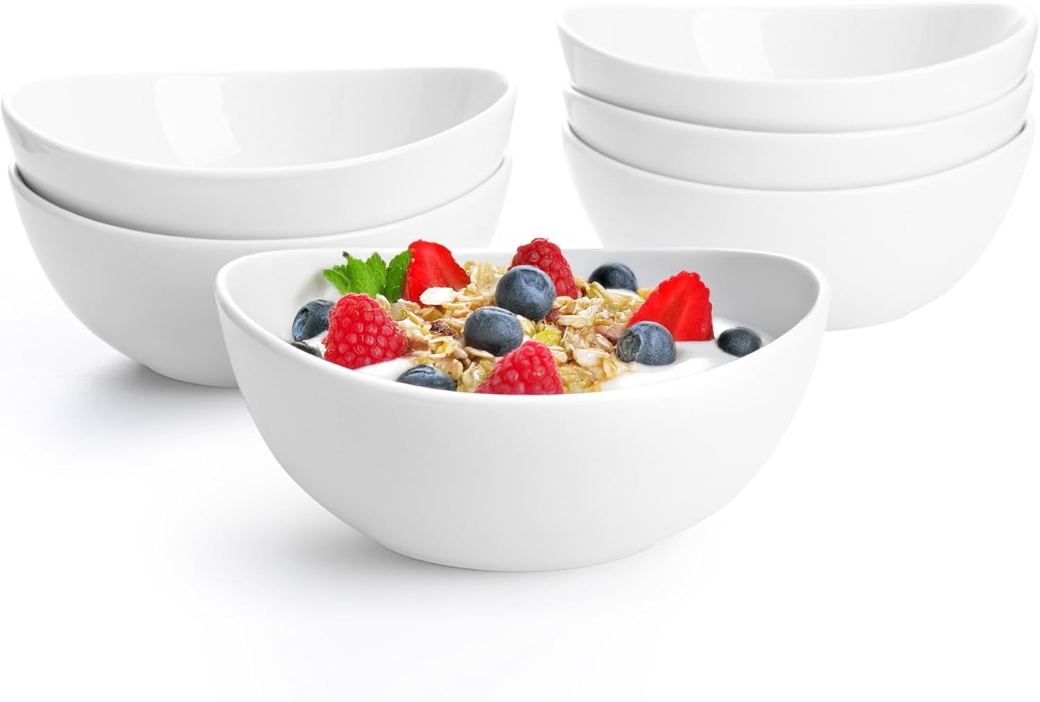 18 Oz Medium White Porcelain Bowls - Set of 6 Cereal, Soup, Rice & Salad Bowls, Ceramic Serving Bowls for Everyday Use