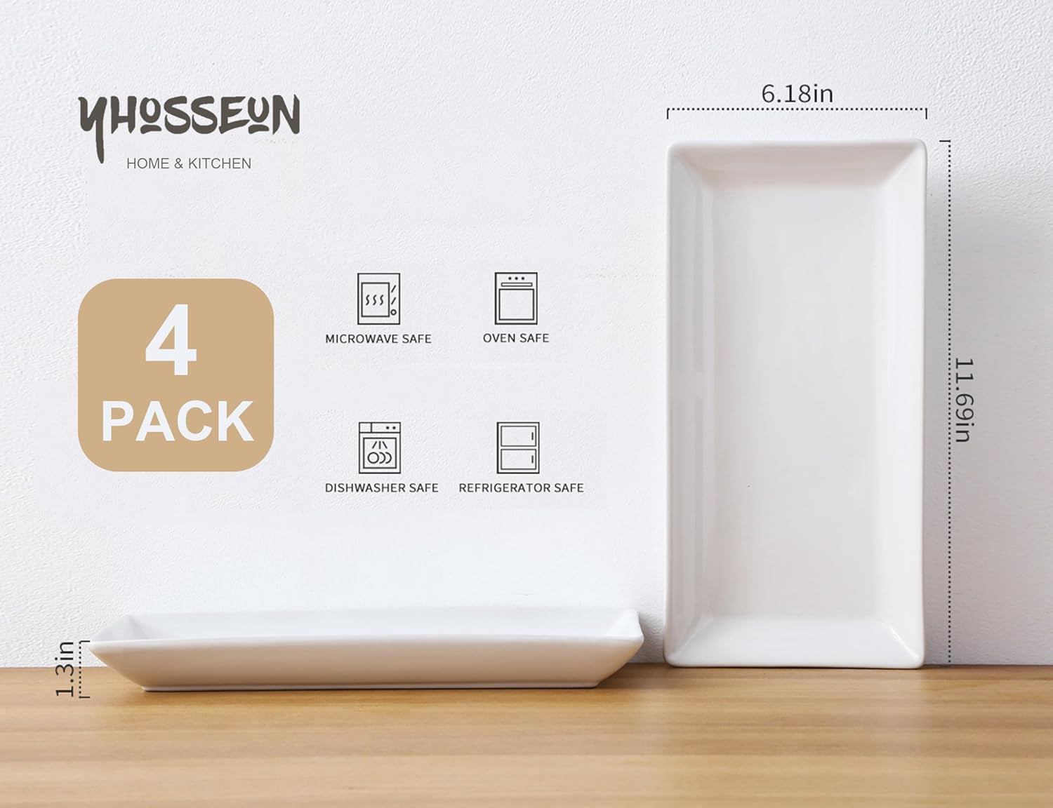 Porcelain Serving Platters Rectangular Trays White Serving Platters for Party, Stackable Serving Plates Set of 4,12 Inch